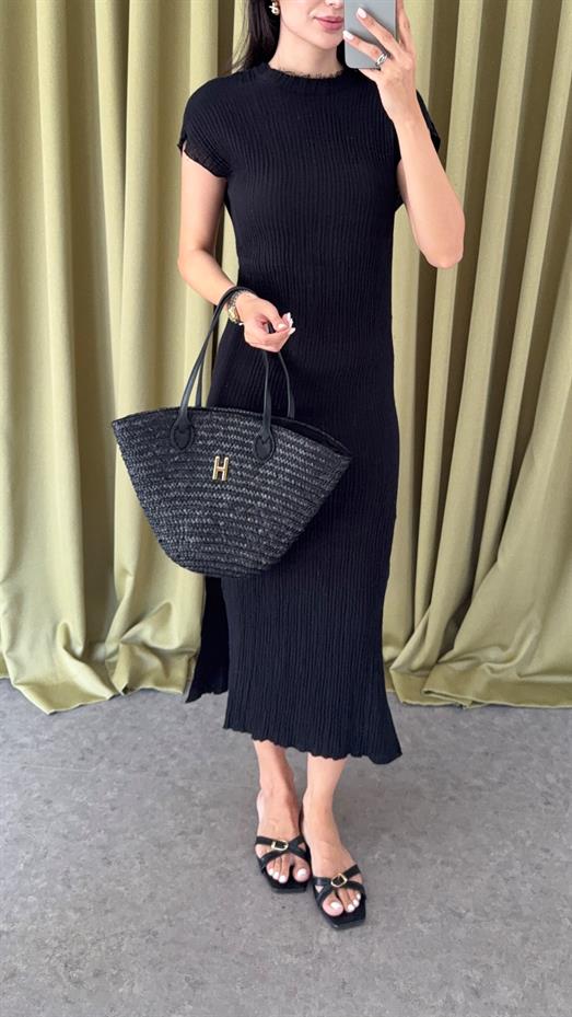 %100 Pamuk Siyah Müslin Elbise