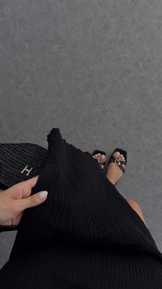 %100 Pamuk Siyah Müslin Elbise