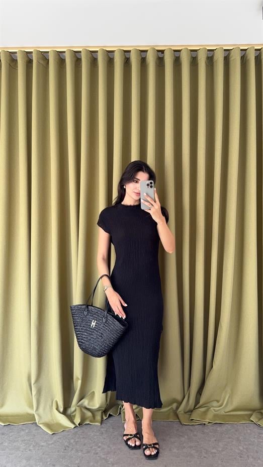 %100 Pamuk Siyah Müslin Elbise