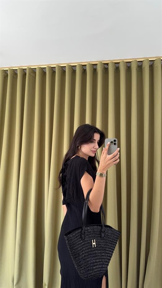 %100 Pamuk Siyah Müslin Elbise