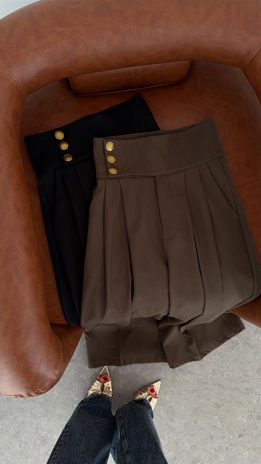 3 Düğmeli Ekstra Yüksek Bel Kahve Pantolon