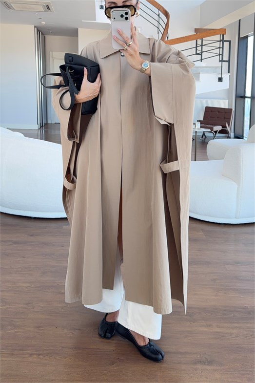 Açık Camel Pelerin Trençkot