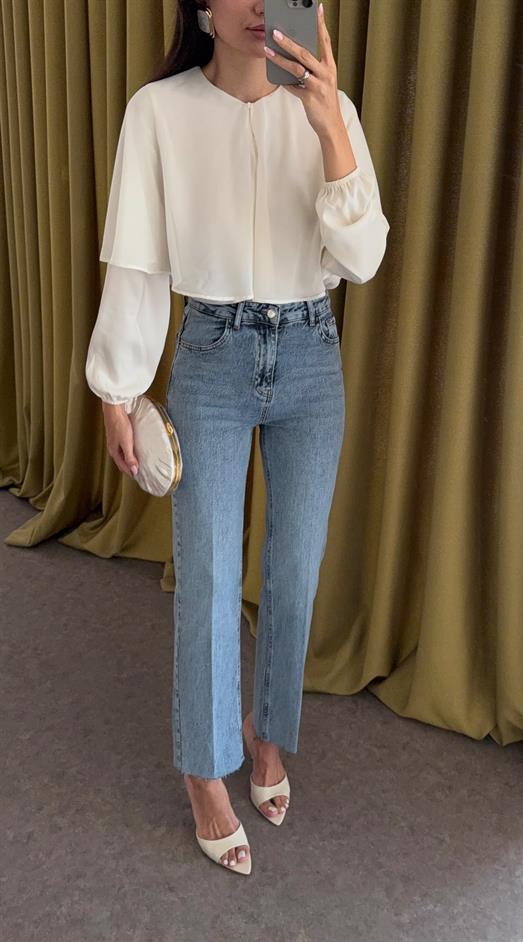 Açık Kar Yıkamalı Momfit Jean