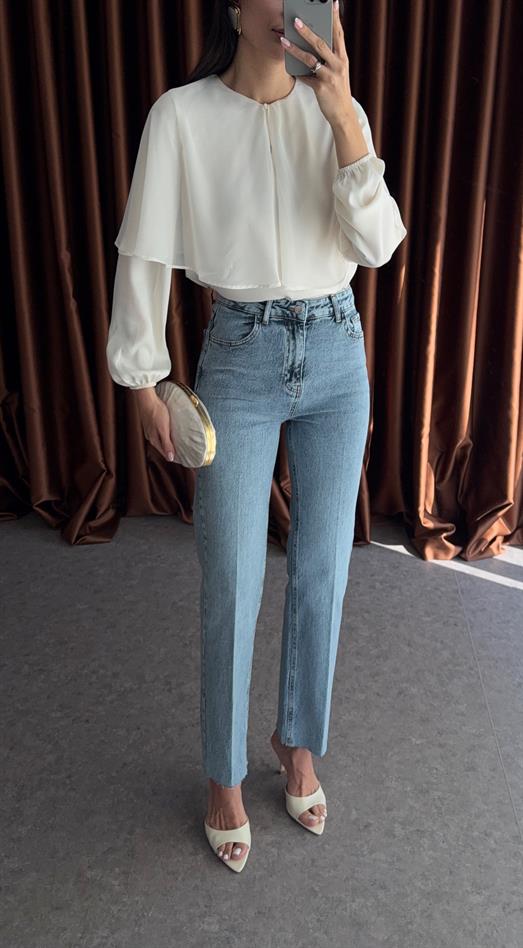 Açık Kar Yıkamalı Momfit Jean