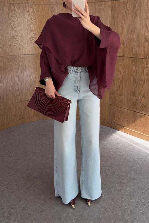 Açık Mavi Kar Yıkama Wide Leg Jean