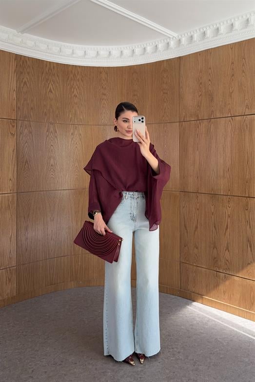 Açık Mavi Kar Yıkama Wide Leg Jean