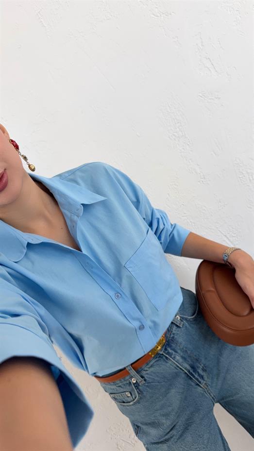 Açık Mavi Oversize Gömlek