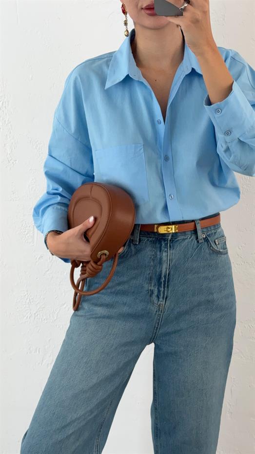 Açık Mavi Oversize Gömlek