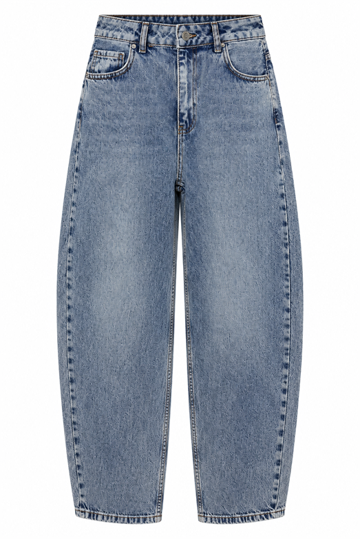 Açık Mavi Yıkamalı Barrel Jean