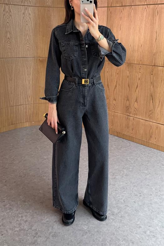 Antrasit Denim Tulum