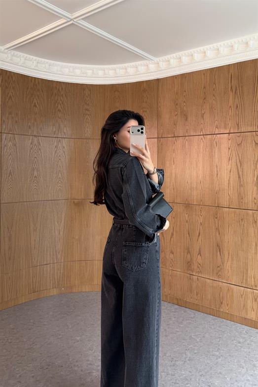 Antrasit Denim Tulum