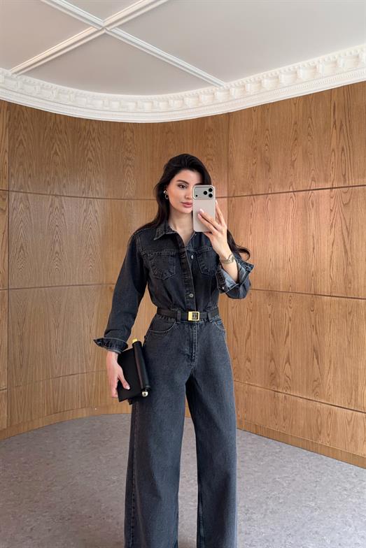 Antrasit Denim Tulum