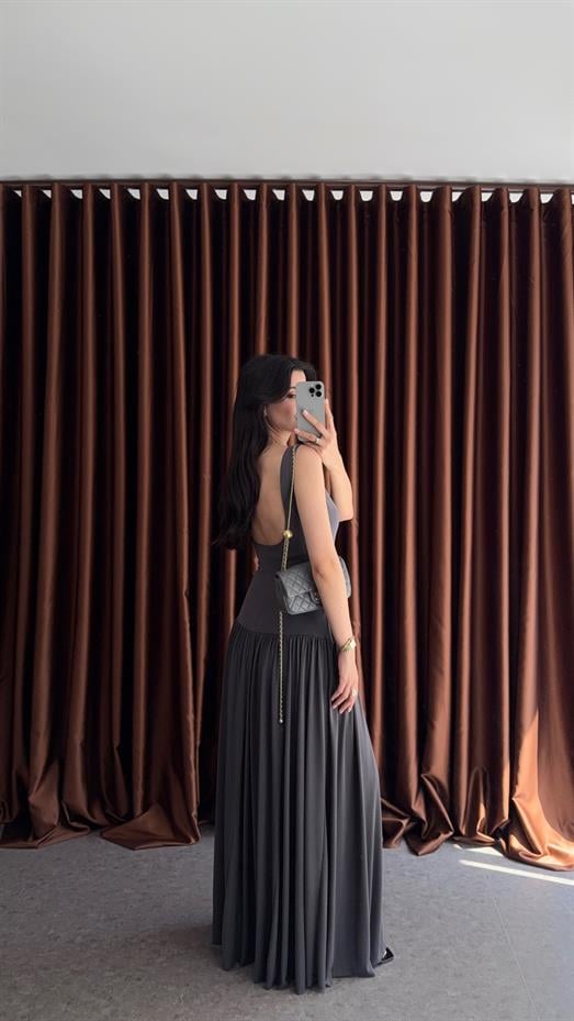 Antrasit Maxi Modal Elbise