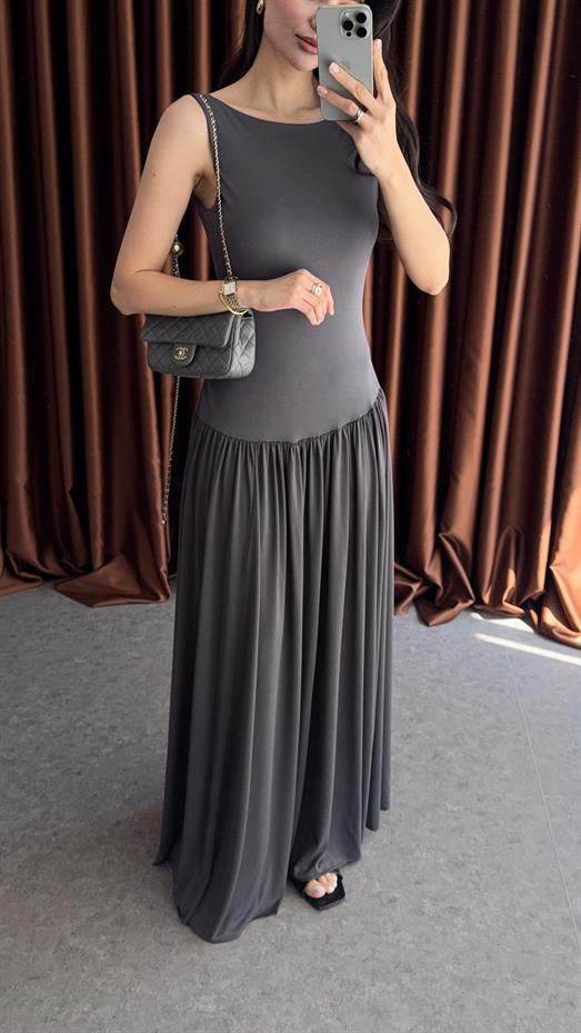 Antrasit Maxi Modal Elbise