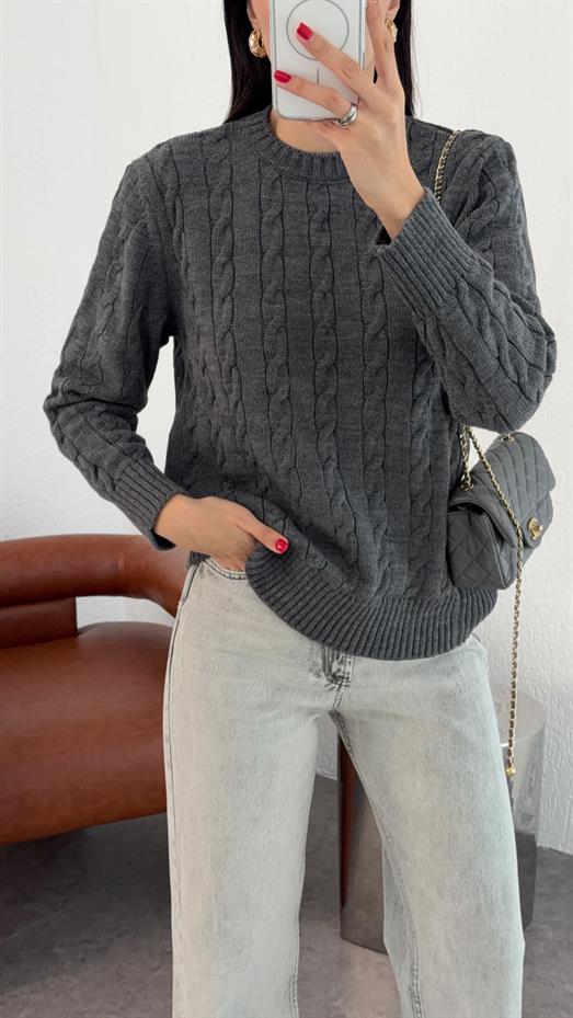 Antrasit Saç Örgü Kazak