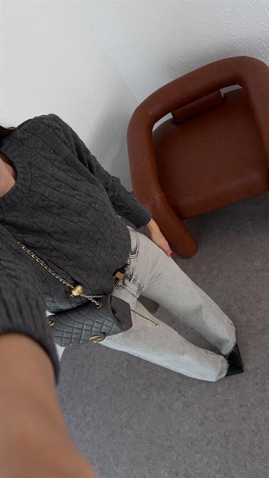 Antrasit Saç Örgü Kazak