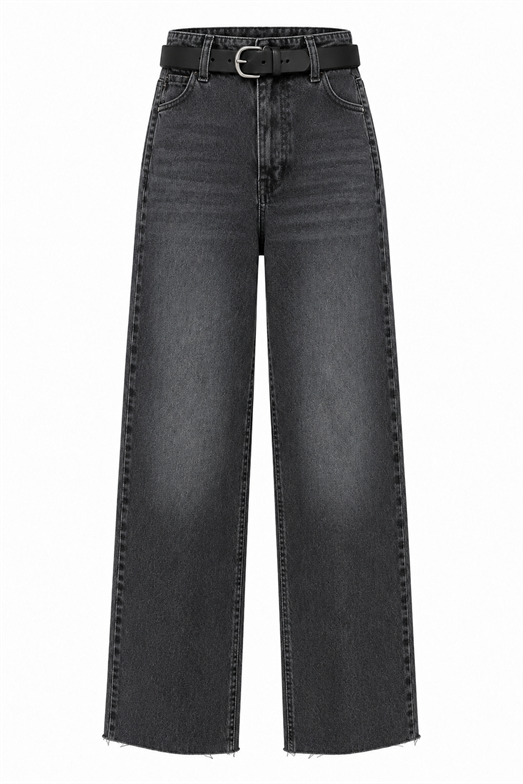Antrasit Yıkamalı Kemerli Fit Jean
