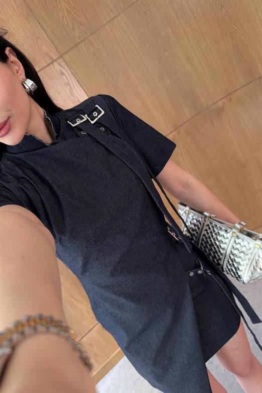 Asimetrik Kesim Denim Tasarım Elbise