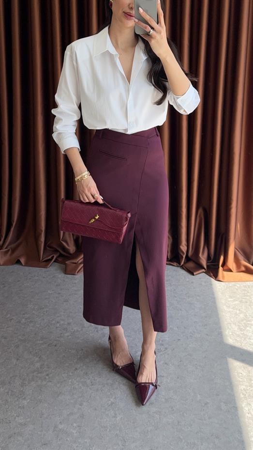 Asimetrik Mürdüm Kalem Etek