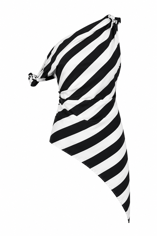 Asimetrik Tek Omuz Zebra Bluz