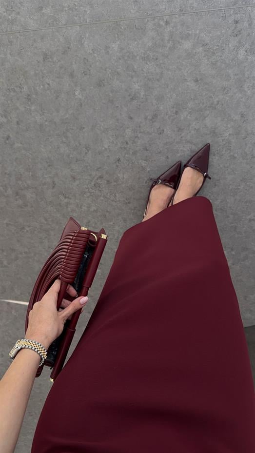 Asimetrik Yaka Bordo Premium Elbise