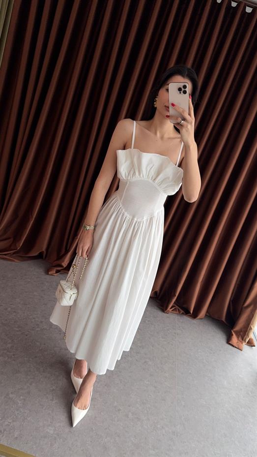 Askılı Beyaz Tasarım Elbise