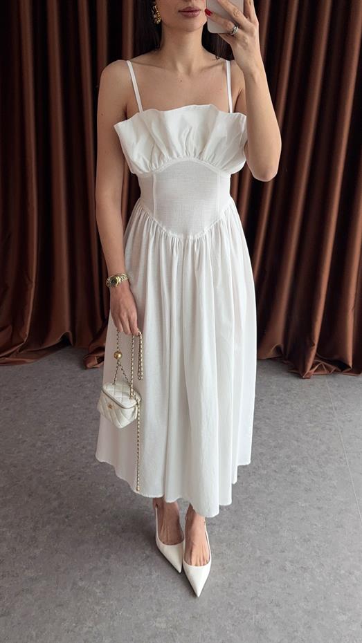 Askılı Beyaz Tasarım Elbise