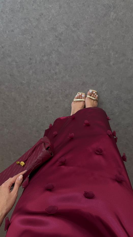 Askılı Çiçekli Bordo Elbise