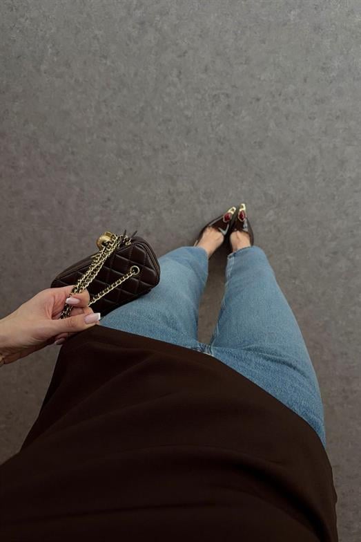 Askılı Kahve Dökümlü Bluz