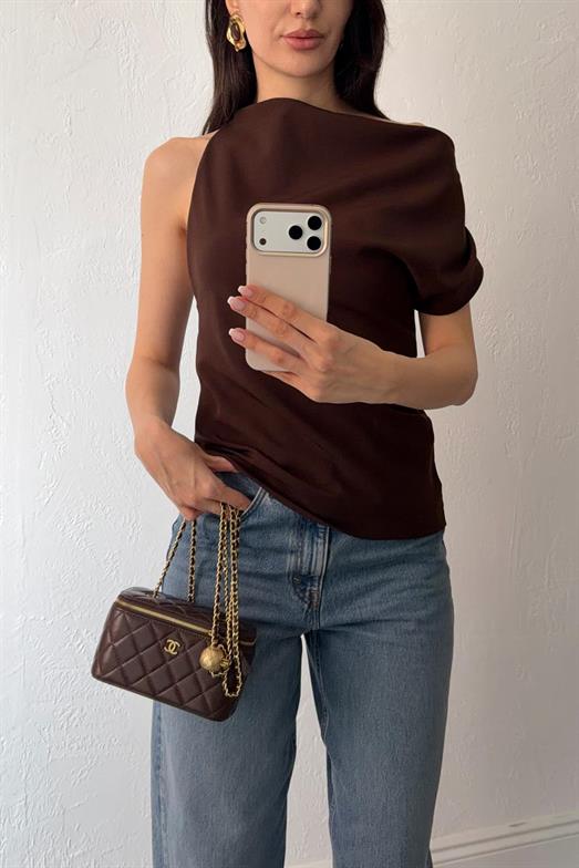 Askılı Kahve Dökümlü Bluz