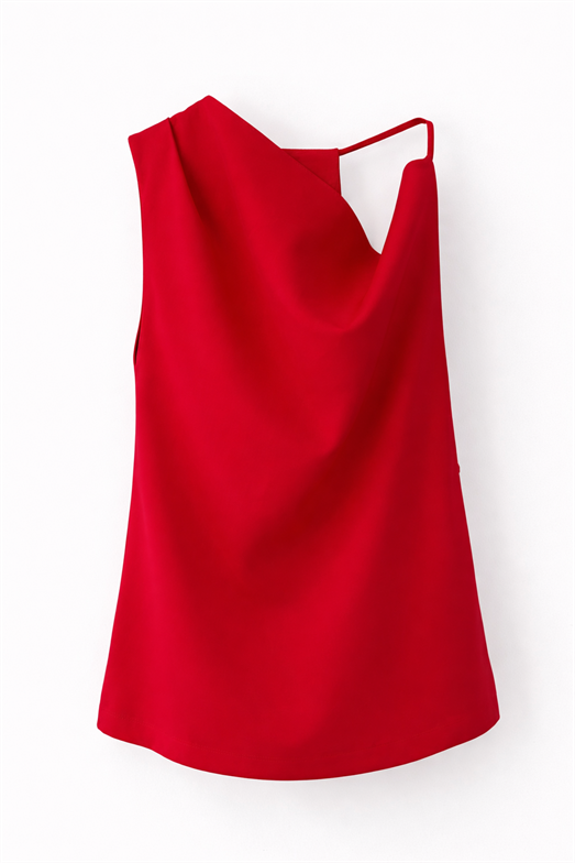 Askılı Kırmızı Dökümlü Bluz