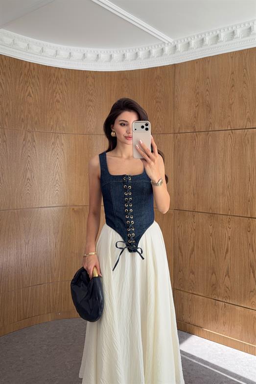 Askılı Lacivert Denim Büstiyer