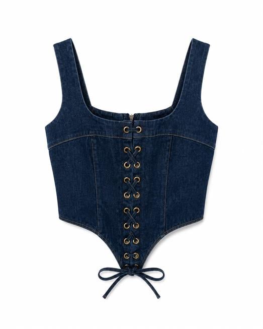 Askılı Lacivert Denim Büstiyer