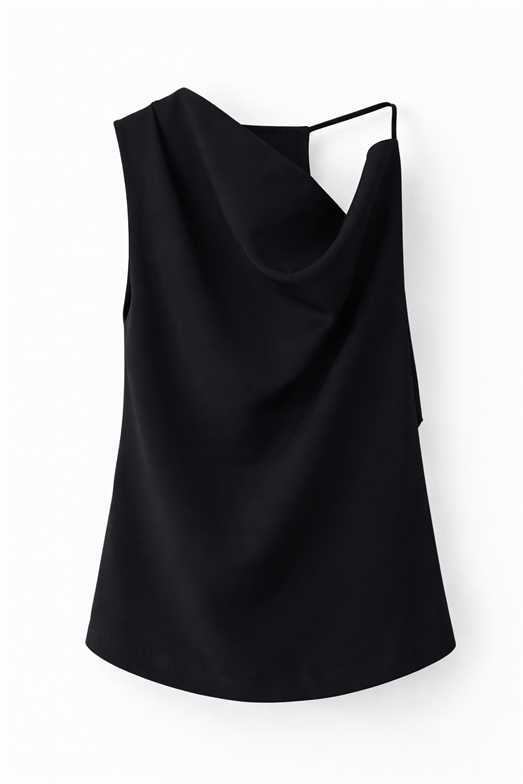 Askılı Siyah Dökümlü Bluz