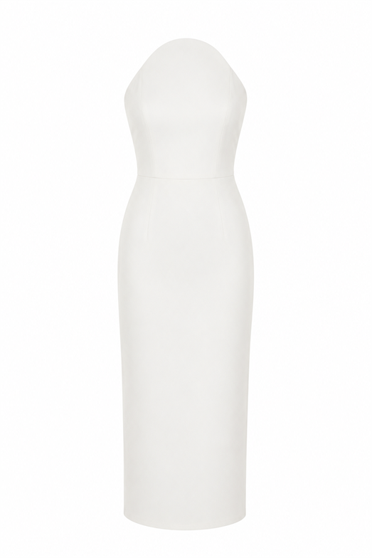 Atlas Kumaş U Yaka Beyaz Elbise