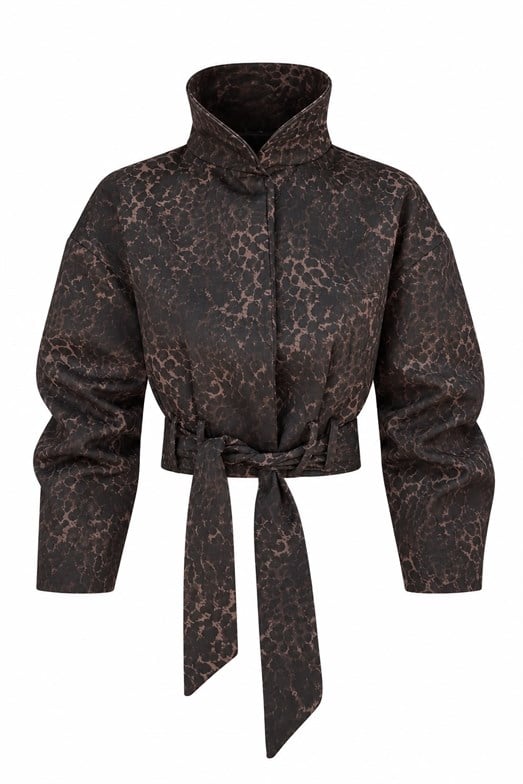 Bağlamalı Astarlı Leopar Ceket