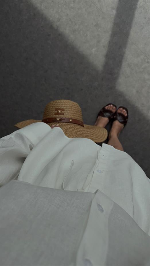 Bağlamalı Keten Beyaz Gömlek