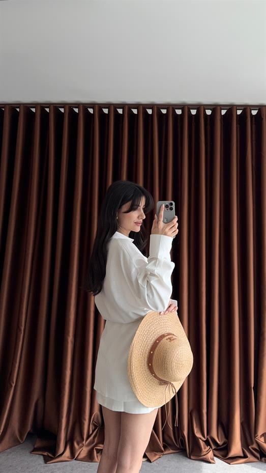 Bağlamalı Keten Beyaz Gömlek