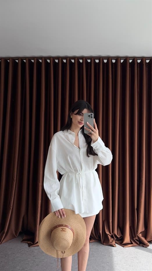 Bağlamalı Keten Beyaz Gömlek