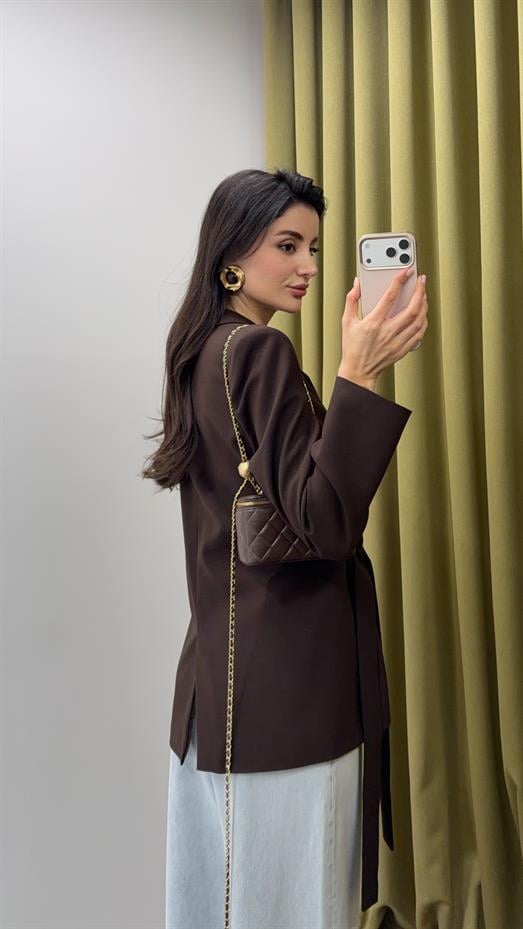 Bağlamalı Kruvaze Acı Kahve Ceket