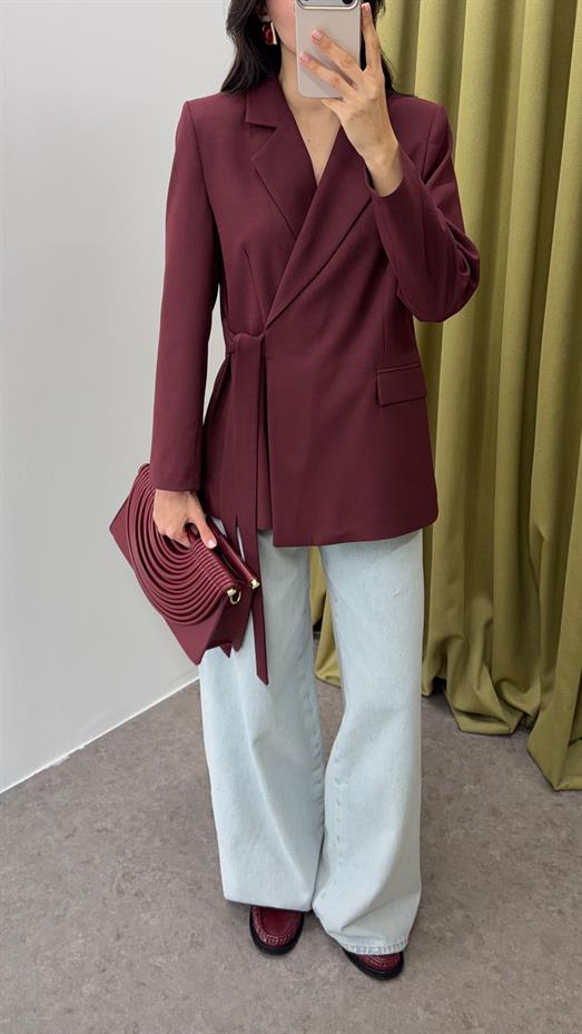 Bağlamalı Kruvaze Bordo Ceket