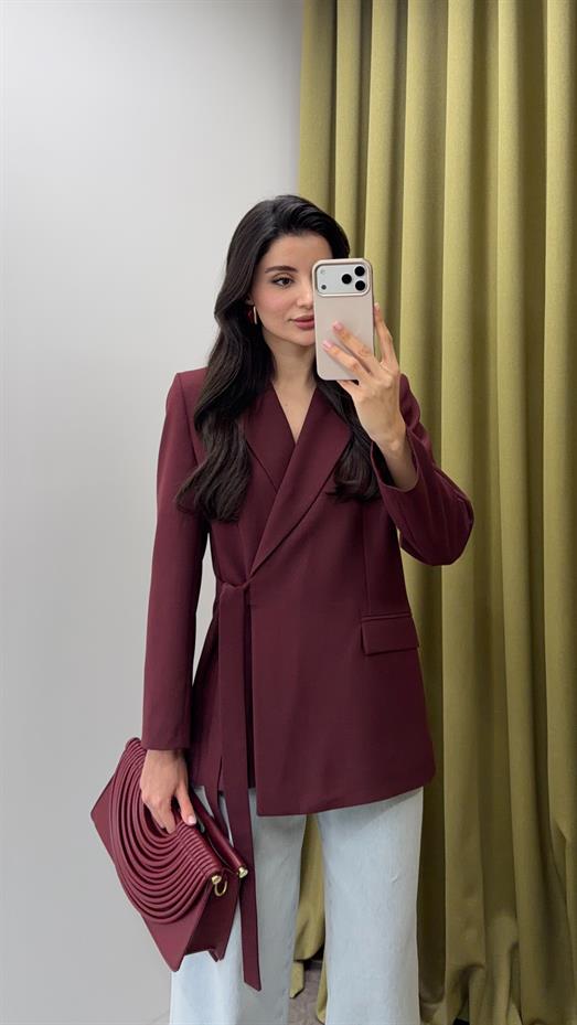 Bağlamalı Kruvaze Bordo Ceket