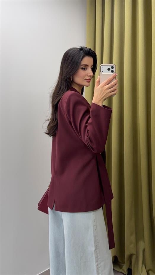 Bağlamalı Kruvaze Bordo Ceket