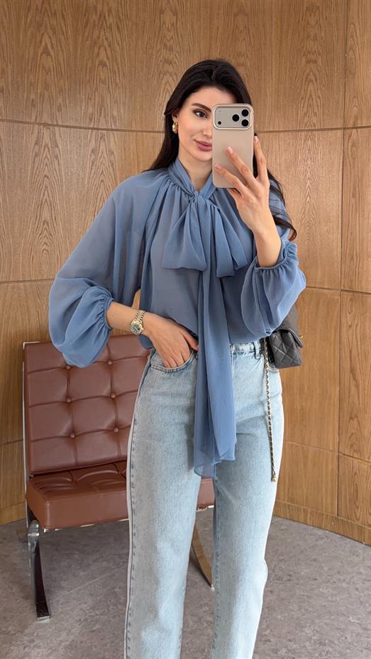 Bağlamalı Mavi Bluz