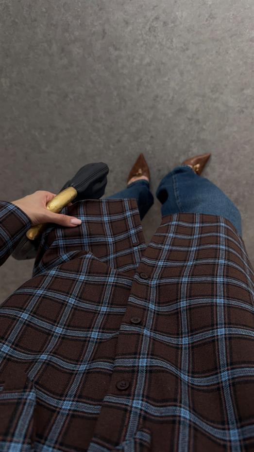 Bağlamalı Mavi Kareli Gömlek