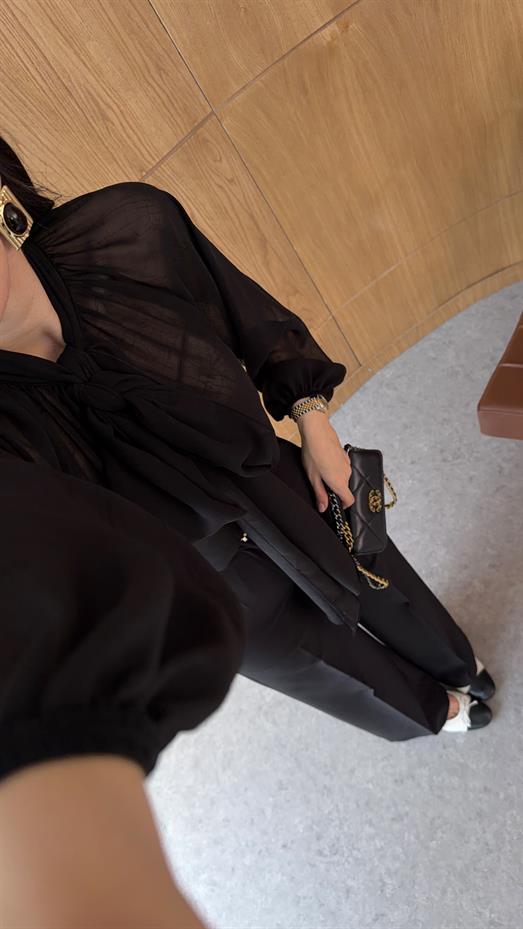 Bağlamalı Siyah Bluz