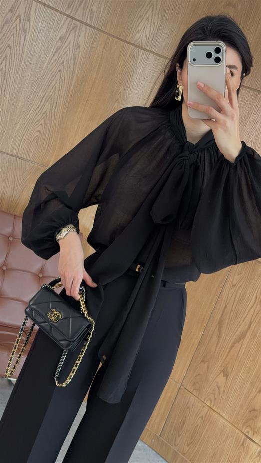 Bağlamalı Siyah Bluz