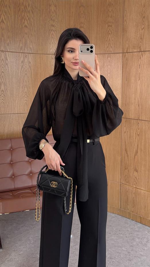 Bağlamalı Siyah Bluz