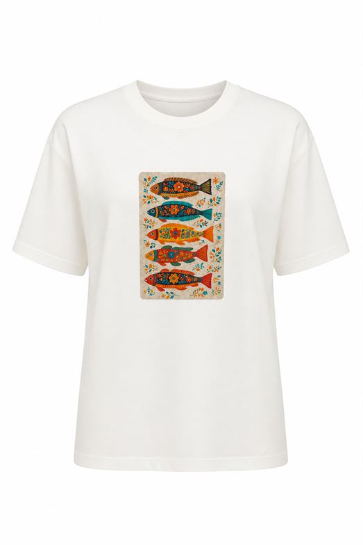 Balık Baskılı Beyaz Tshirt
