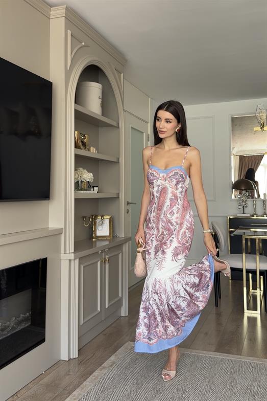 Balık Model Askılı Beyaz Keten Elbise